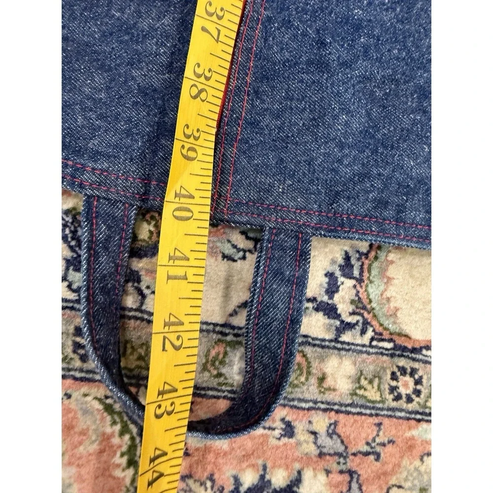 VTG 70s Denim Garment Bag Travel Suit Cover Red Zip Contrast Stitching 40x20